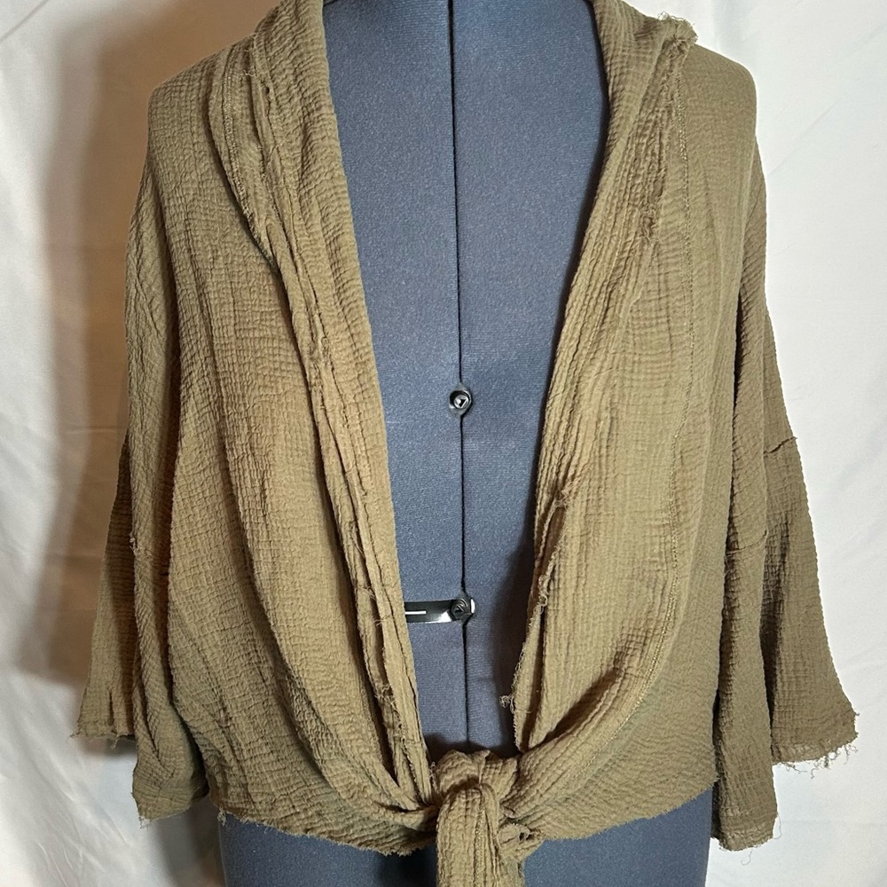 Tan Shrug with Textured Cotton and Tie Front
